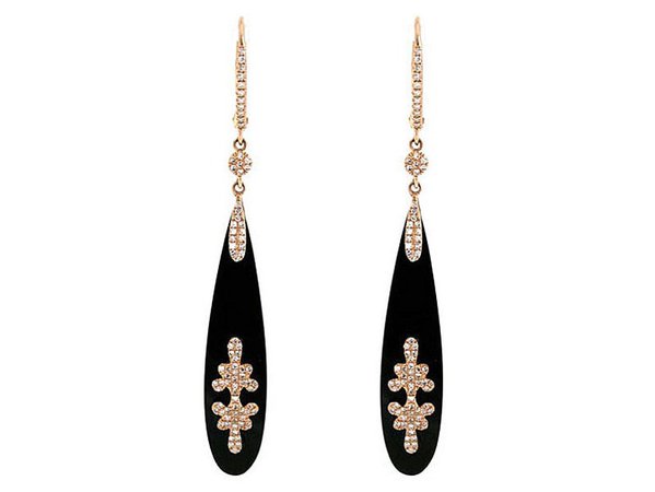 Magnificent Black Onyx & Rose Gold Diamond Dangle Earrings | Etsy
