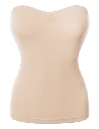LE3NO Womens Stretchy Solid Shirred Front Strapless Tube Top | LE3NO nude