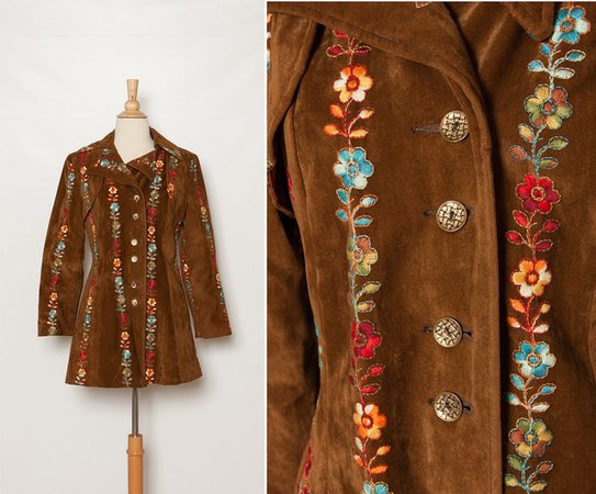 Vintage 60s/70s embroidered floral bohemian hippie velvet | Etsy