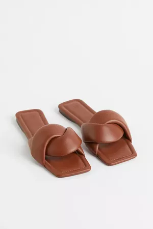 Leather Slides - Brown - Ladies | H&M US