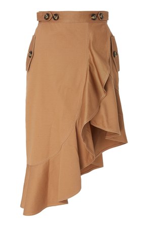 Asymmetric Ruffled Cotton-Blend Midi Skirt by Self Portrait | Moda Operandi