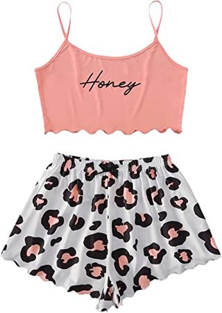 SOLY HUX Women's Cartoon Print Lettuce Trim Cami Top and Shorts Cute Pajama Set Sleepwear at Amazon Women’s Clothing store