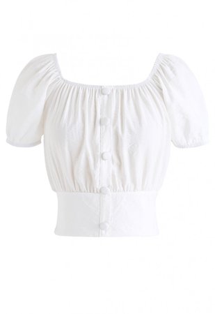 Square Neck Buttoned Front Cropped Top in White - NEW ARRIVALS - Retro, Indie and Unique Fashion