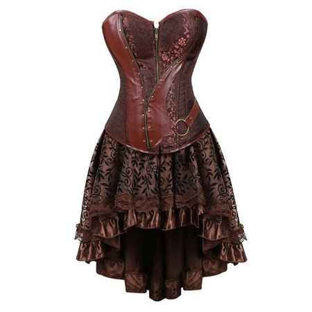 steampunk corset dress victorian leather pirate overbust bustiers corsets skirts for women party exotic fashion plus size brown|Bustiers & Corsets| - AliExpress