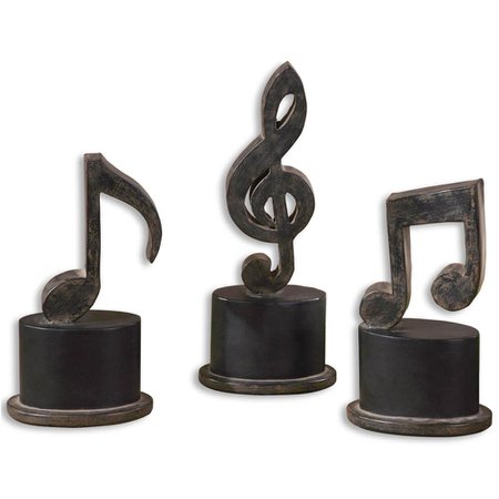 Allegro Industrial Loft Black Music Note Sculptures - Set of 3