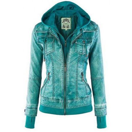teal/turquoise leather jacket