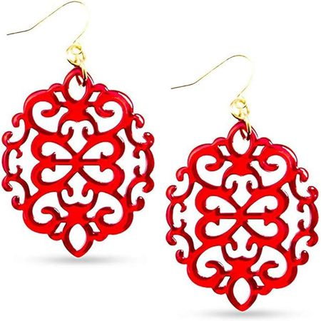 Amazon.com: ZENZII Modern Damask Pattern Resin Earring (Red): Clothing, Shoes & Jewelry
