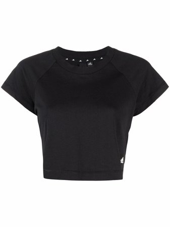 Shop black adidas three-stripe cropped T-shirt with Express Delivery - Farfetch