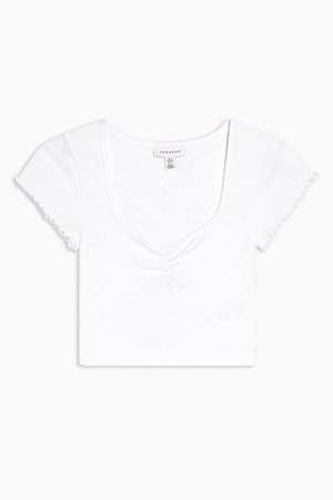 White Ribbed Ruched Crop T-Shirt | Topshop