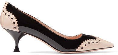 Perforated Two-tone Patent-leather Pumps - Black