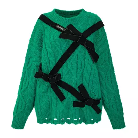ARTE PURA Green Gift Ribbon Bow Long Sweater | MADA IN CHINA