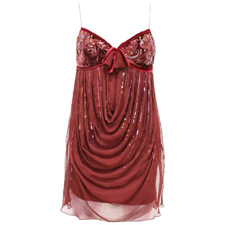 Christian Dior red silk chiffon and velvet embellished evening dress, c. 2005 For Sale at 1stdibs