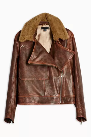 Shearling Jacket Brown Leather | Topshop
