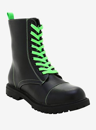 Black & Green Combat Boots