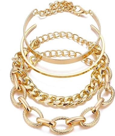 Amazon.com: Gold Bracelets for Women Dainty Boho Stackable Bracelet Set Gold Chunky Layered Link Bangle for Men: Clothing, Shoes & Jewelry