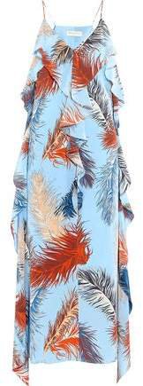 Ruffled Printed Crepe De Chine Midi Slip Dress