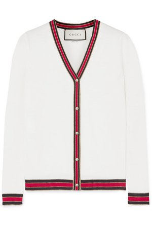 Gucci | Striped wool blend-trimmed wool cardigan | NET-A-PORTER.COM