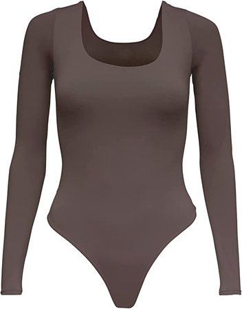 Almere Long Sleeve Double Lined Contour Women's Bodysuit, Basic Thong Style, Buttery Soft Fabric at Amazon Women’s Clothing store