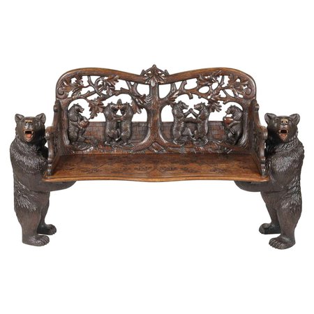 19th Century 'Black Forest' Carved Bear Bench For Sale at 1stDibs