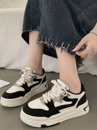 Women's Casual Athletic Shoes Fashionable Lace-up Canvas Sneakers | SHEIN