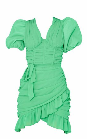 Bright Green Chiffon Binding Bodycon Dress | PrettyLittleThing