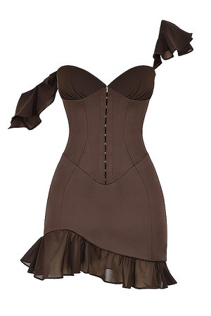 Clothing : Mini Dresses : 'Dionne' Espresso Ruffle Corset Mini Dress