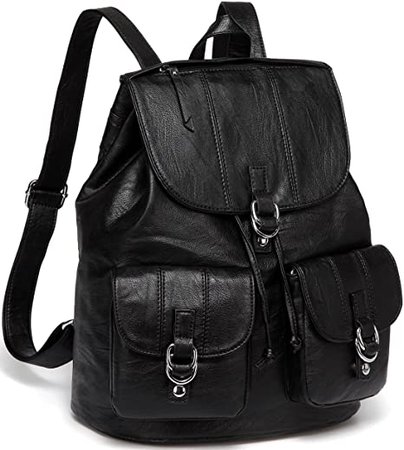 Amazon.com: Backpack Purse for Women,VASCHY Fashion Faux Leather Buckle Flap Drawstring Backpack for College with Two Front Pockets Black