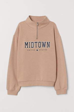 Stand-up-collar Sweatshirt - Light beige/Midtown - | H&M US