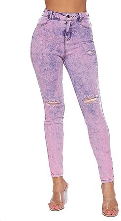 Super High Waisted Knee Slit Skinny Jeans in Black at Amazon Women's Jeans store