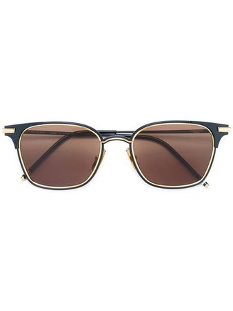 Thom Browne Eyewear Matte Navy & 18k Gold Sunglasses