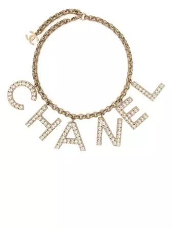 CHANEL Pre-Owned 2019 rhinestone-embellished logo-lettering Necklace - Farfetch