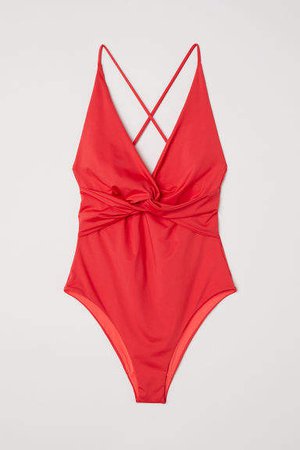 Knot-detail Swimsuit - Red