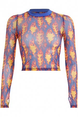 Hot Sexy Long Sleeve Round Neck All Over Floral Printed Sheer Cropped T-Shirt - Beautifulhalo.com