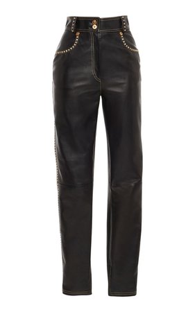versace black leather pant