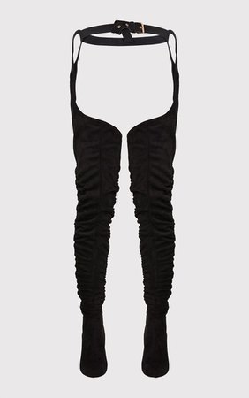 BEKSIE BLACK BELTED THIGH HIGH BOOTS
