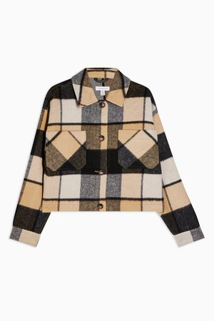 Cropped Check Jacket with Wool | Topshop