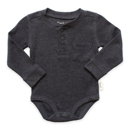 Planet Cotton® Crew Neck Long Sleeve Henley Thermal Bodysuit in Charcoal | buybuy BABY
