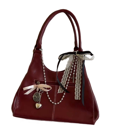 red purse with accessories