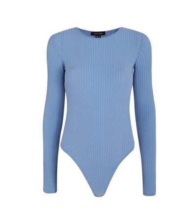 Pale Blue Long Sleeve Ribbed Bodysuit | New Look