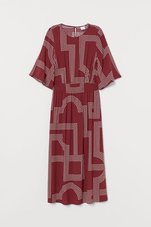 Dress with Smocking - Dark red/white patterned - Ladies | H&M US