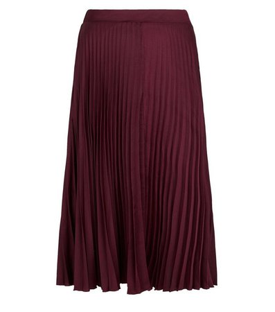 Curves Plum Satin Pleated Midi Skirt | New Look