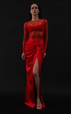 Draped Lace & Satin Maxi Dress By Rasario | Moda Operandi