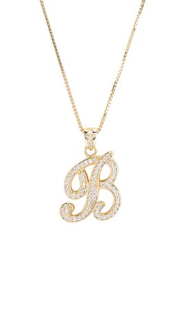The M Jewelers NY The Iced Out Script Initial B Necklace in Gold | REVOLVE