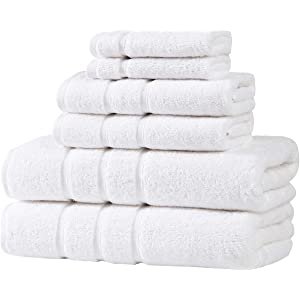 Amazon.com: UpThrone Turkish Cotton White Bath Towels Set - Bathroom Towels - Turkish Bath Towel Set for Bathroom - Turkish Cotton Bath Towels Set of 6: Kitchen & Dining