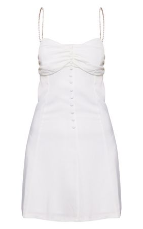 White Satin Diamante Strap Bodycon Dress | PrettyLittleThing USA