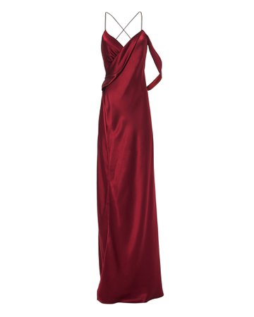 Long Draped Red Silk Gown | Michelle Mason