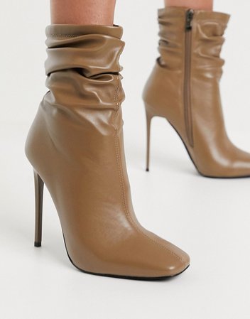 Simmi London Olivia heeled ankle boots with slouch detail in beige | ASOS