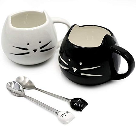 Koolkatkoo Gifts for Mom Funny Black and White Ceramic Small Cat Coffee Mugs Set with Spoons for Women Mom Cute Porcelain Tea Mug for Girls Mother Mug: Amazon.ca: Home & Kitchen