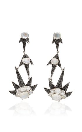 Triple Starburst 18k White Gold Moonstone, Diamond Earrings By M.spalten | Moda Operandi