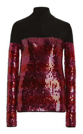 Sequin Wool Turtleneck Sweater By Carolina Herrera | Moda Operandi
